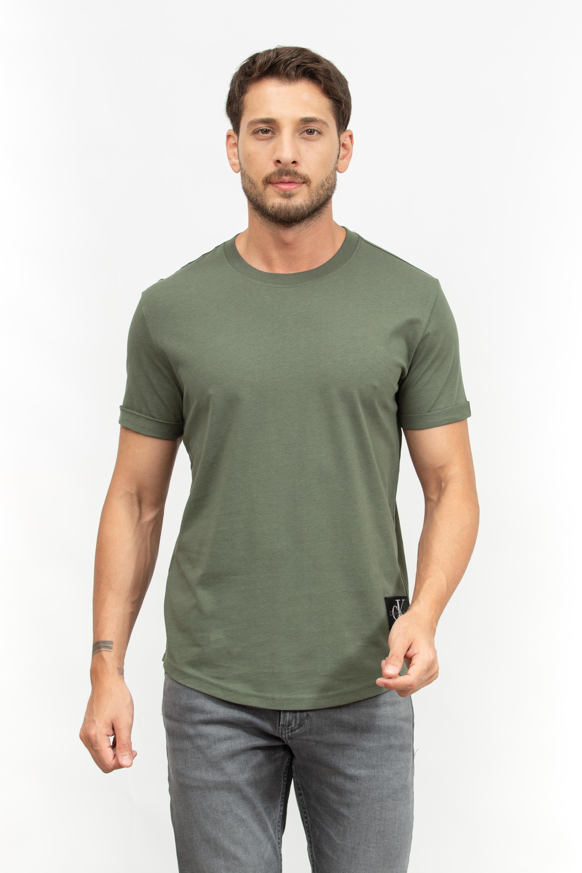 Calvin Klein Badge Turn Up Erkek Bisiklet Yaka T-Shirt