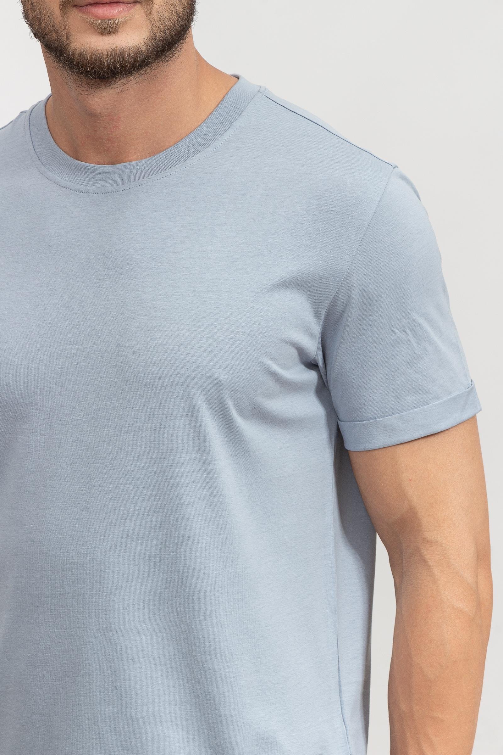 Calvin Klein Badge Turn Up Sleeve Erkek Bisiklet Yaka T-Shirt