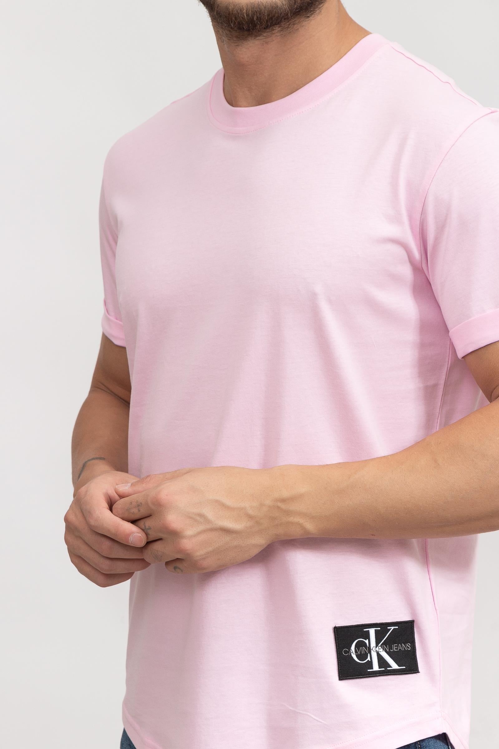 Calvin Klein Badge Turn Up Sleeve Erkek Bisiklet Yaka T-Shirt