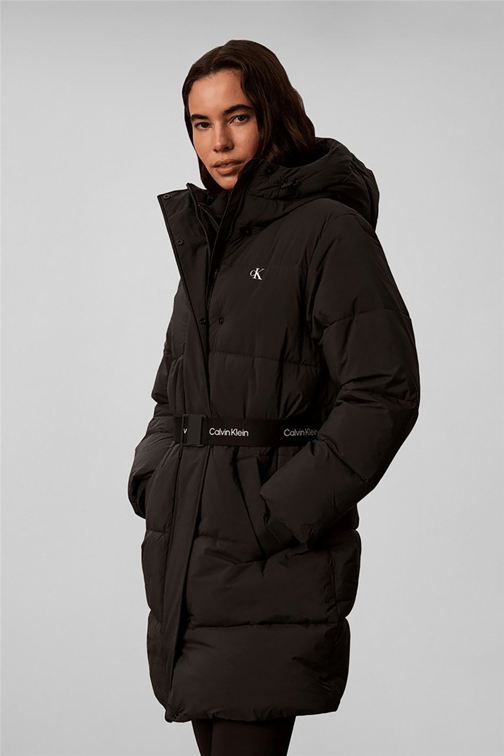 Calvin Klein Belted Midweight Long Puffer Kadın Mont Siyah