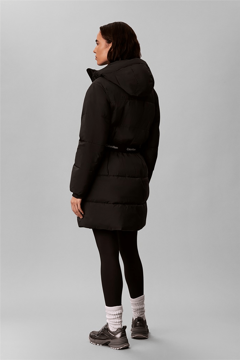 Calvin Klein Belted Midweight Long Puffer Kadın Mont Siyah