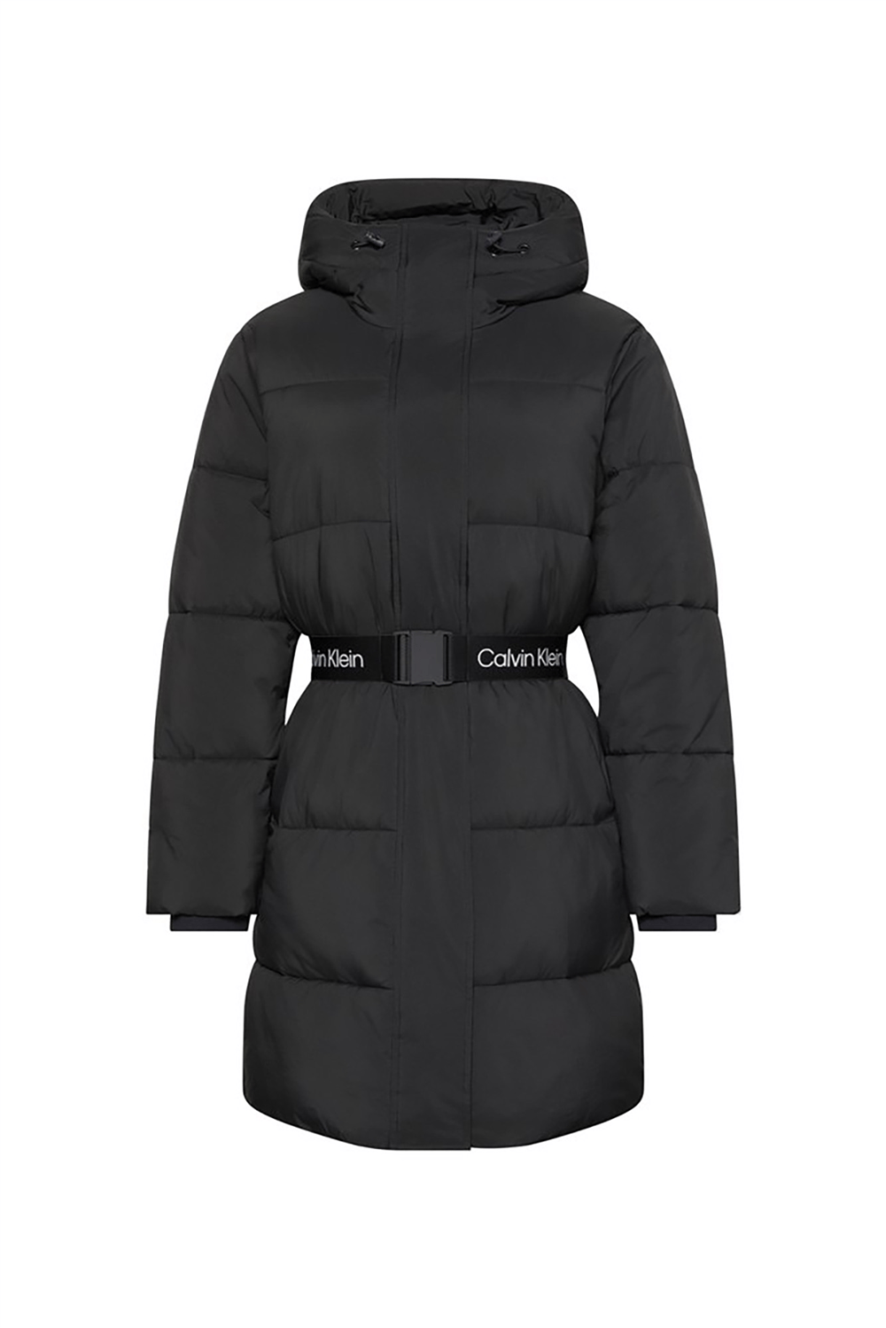 Calvin Klein Belted Midweight Long Puffer Kadın Mont Siyah