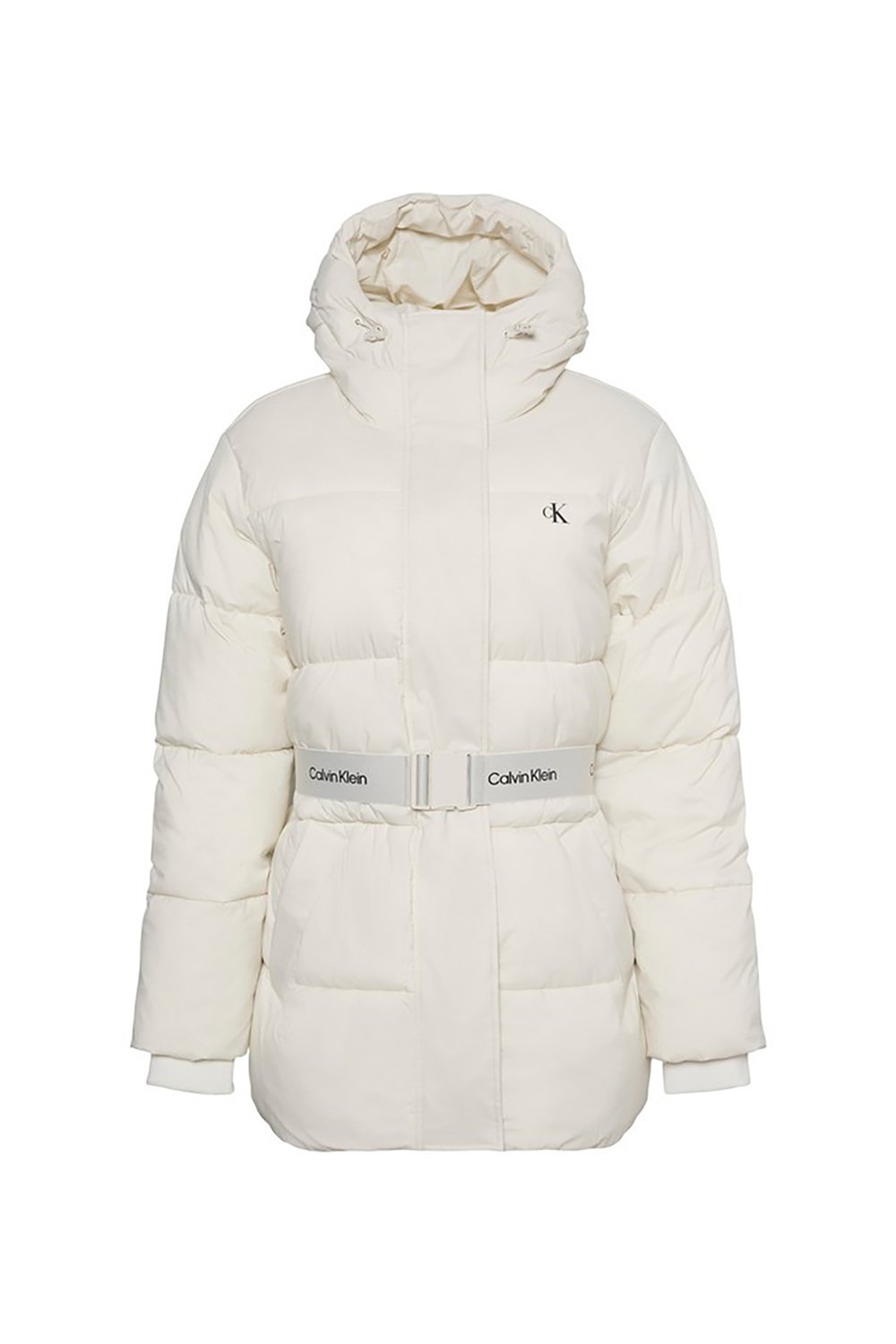 Calvin Klein Belted Midweight Puffer Kadın Mont Beyaz