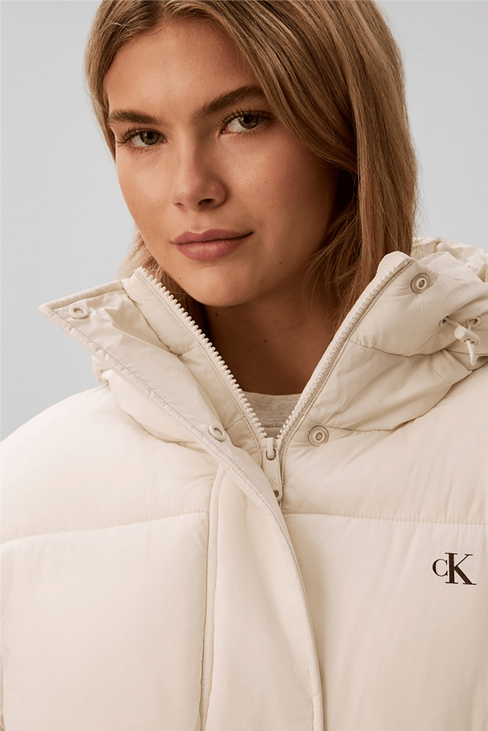 Calvin Klein Belted Midweight Puffer Kadın Mont Beyaz
