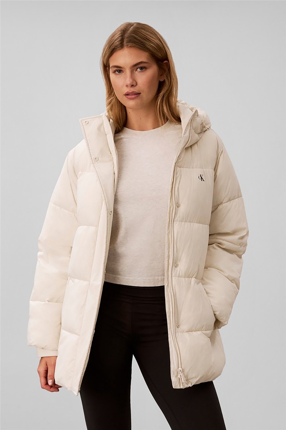 Calvin Klein Belted Midweight Puffer Kadın Mont Beyaz