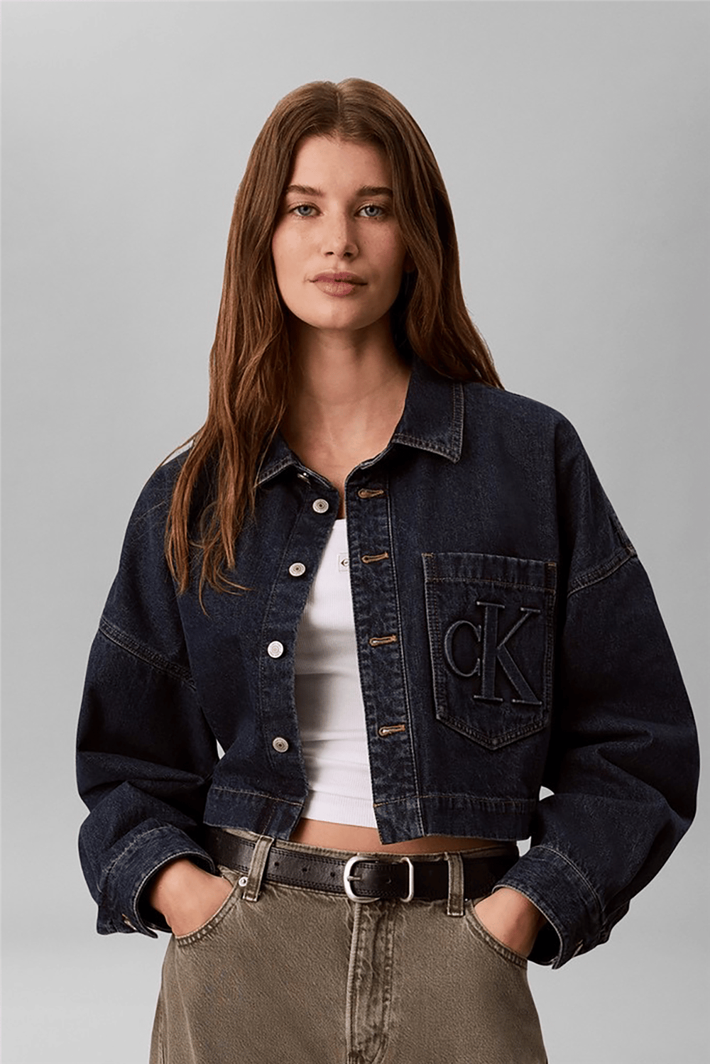 Calvin Klein Branded Crop Ls Shirt Autumn Dus Kadın Gömlek
