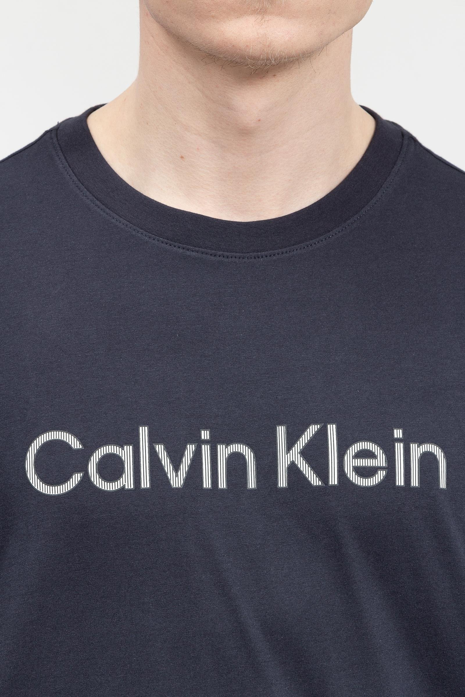 Calvin Klein Bt-Raised Striped Logo Erkek Bisiklet Yaka T-Shirt