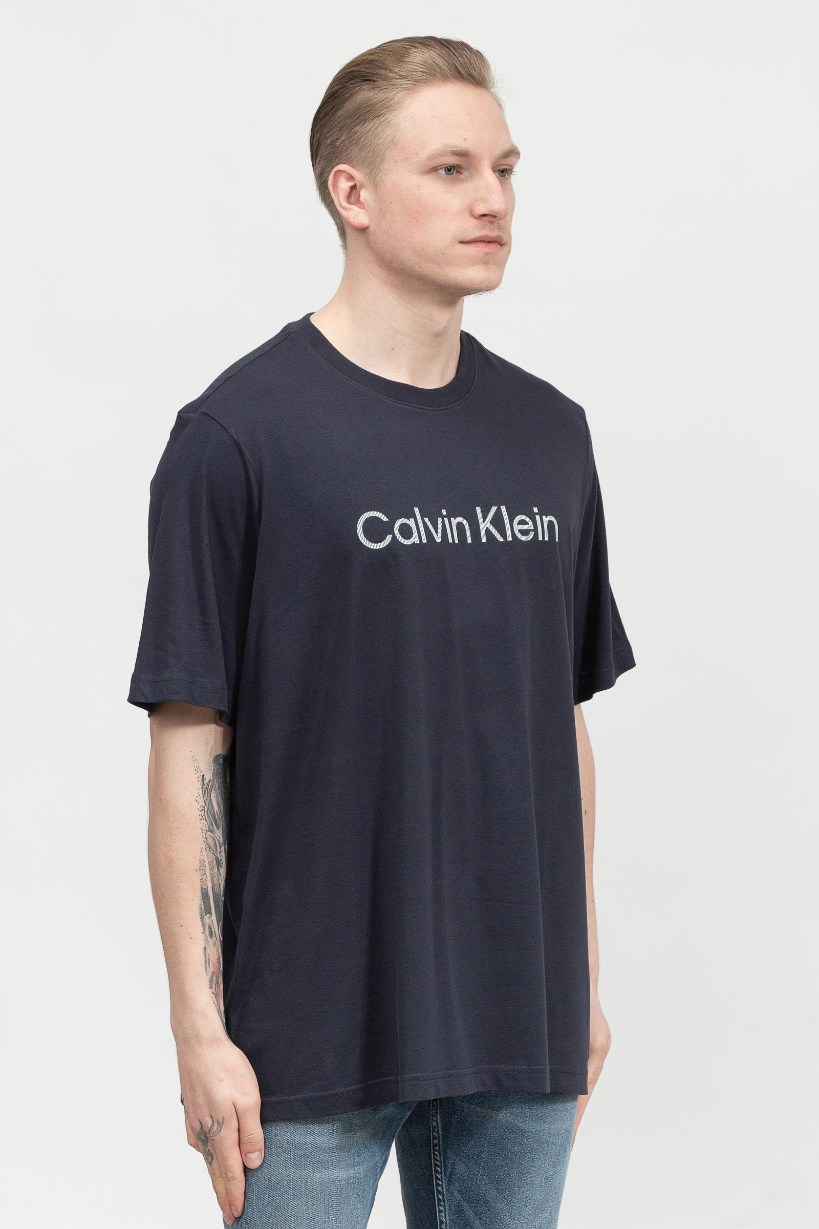 Calvin Klein Bt-Raised Striped Logo Erkek Bisiklet Yaka T-Shirt