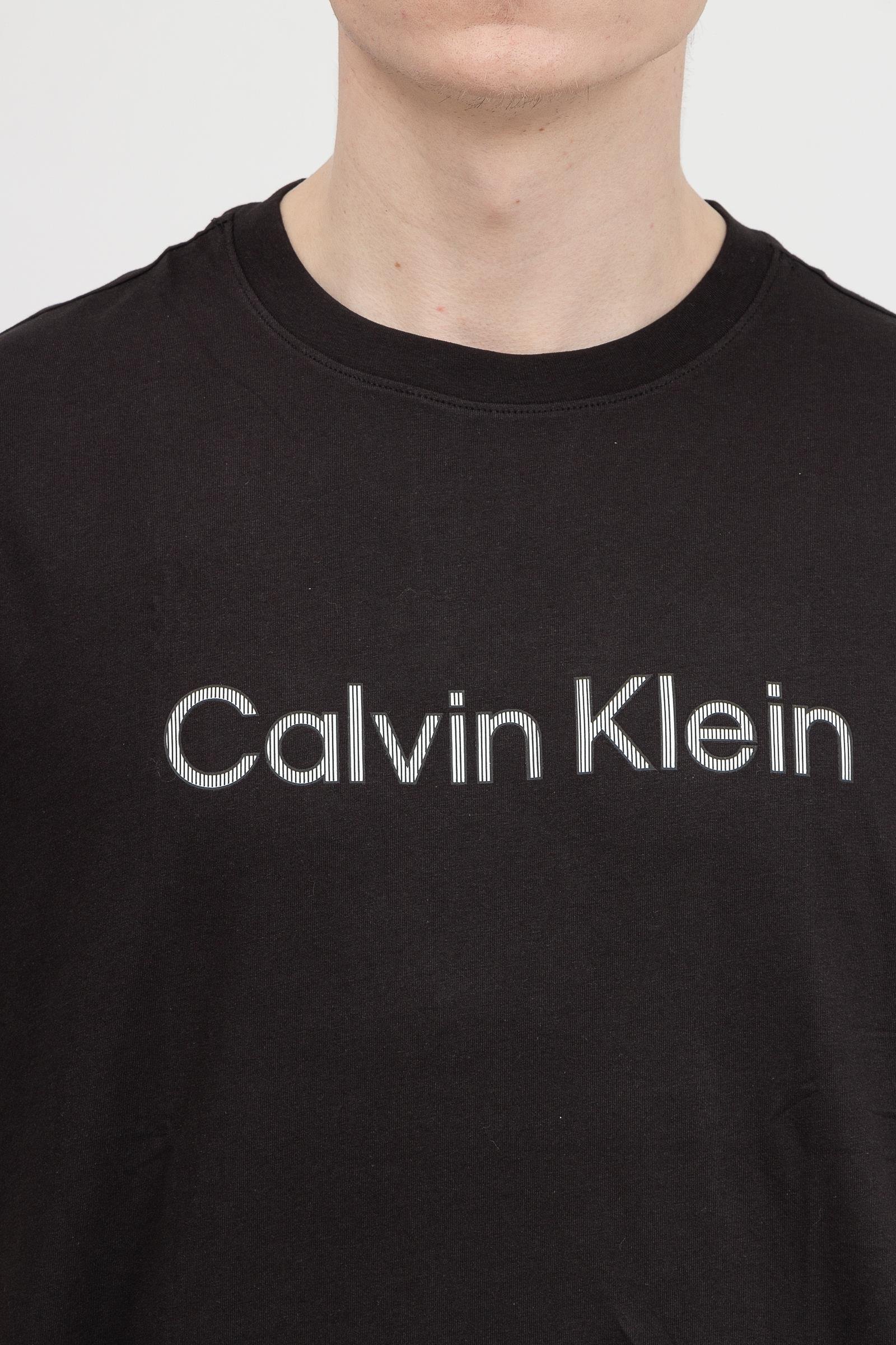 Calvin Klein Bt-Raised Striped Logo Erkek Bisiklet Yaka T-Shirt