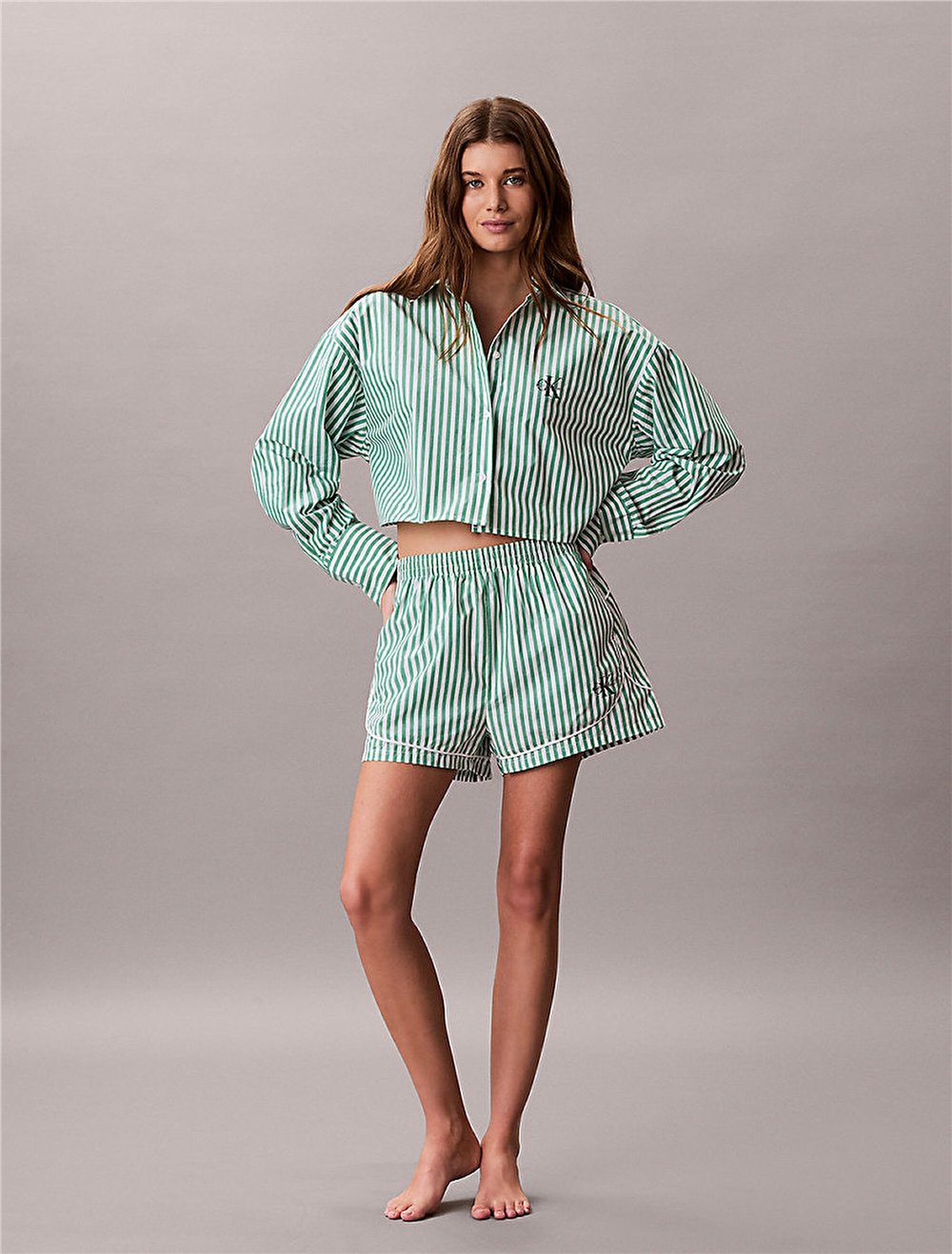 Calvin Klein Ck Graphic Cropped P Kadın Pijama Üstü Yeşil