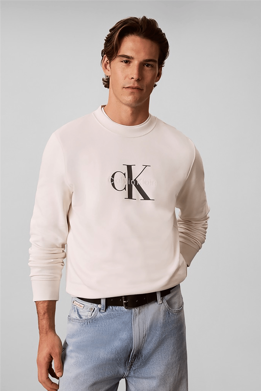 Calvin Klein Cl Ls 350Terry Mnlg Cn Swtshrt Erkek Bisiklet Yaka Sweatshirt Beyaz