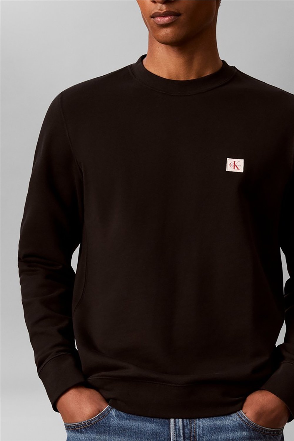 Calvin Klein Cl Ls 350Trry Wvn Lbl Cn Swtshrt Erkek Bisiklet Yaka Sweatshirt Siyah