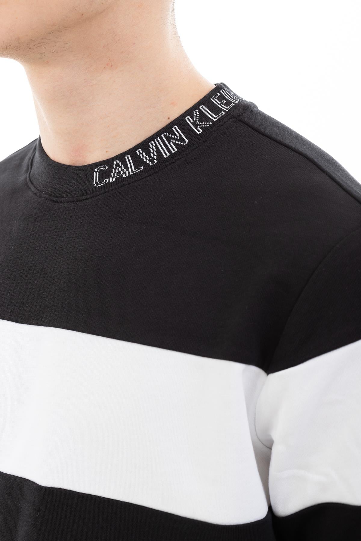 Calvin Klein  Collar Logo Block Stripe Erkek Sweatshirt