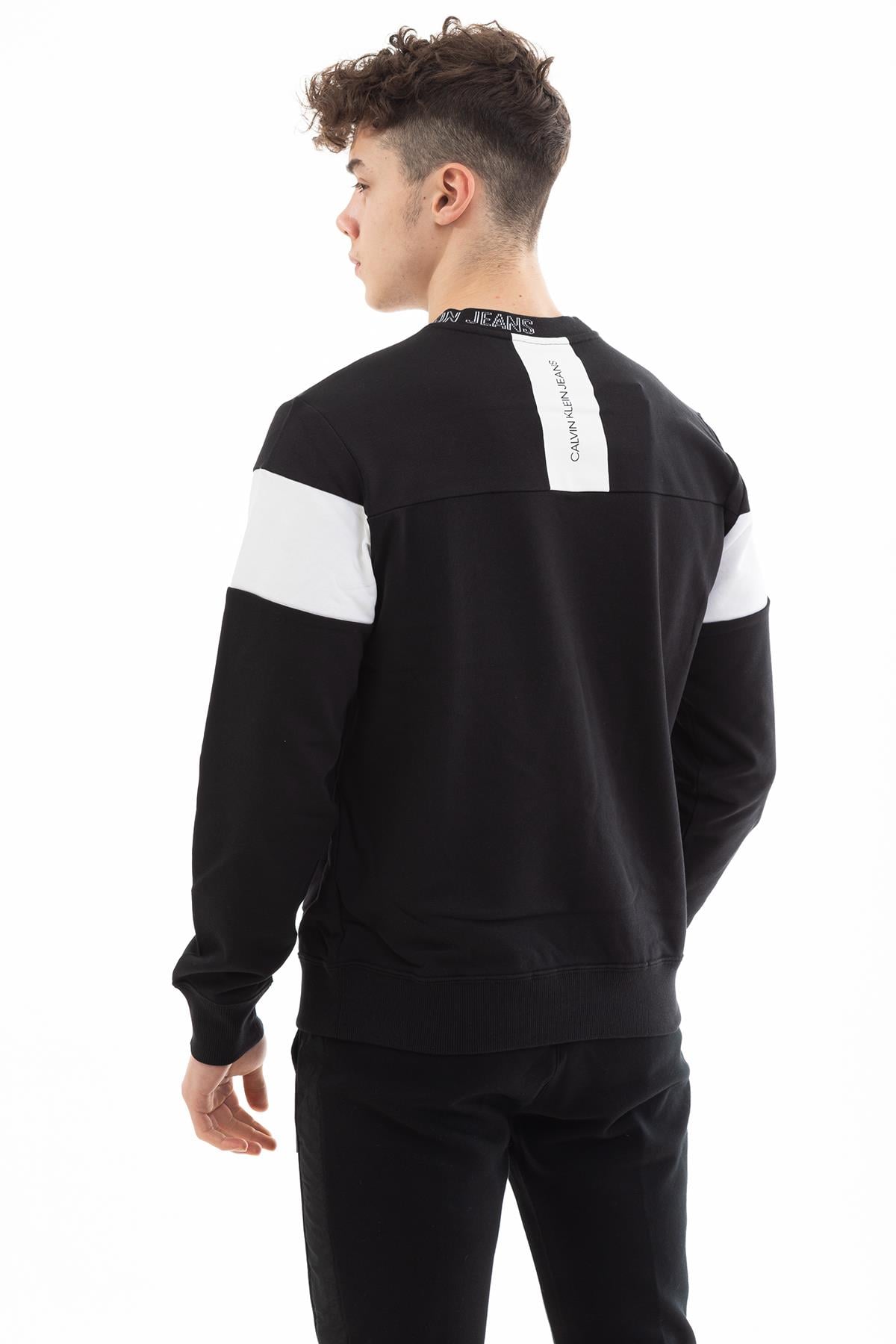 Calvin Klein  Collar Logo Block Stripe Erkek Sweatshirt