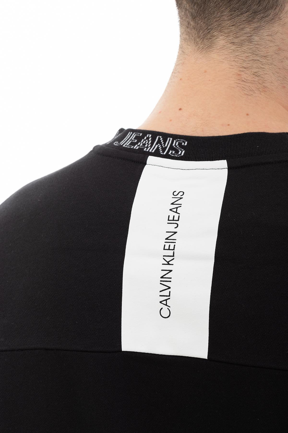 Calvin Klein  Collar Logo Block Stripe Erkek Sweatshirt