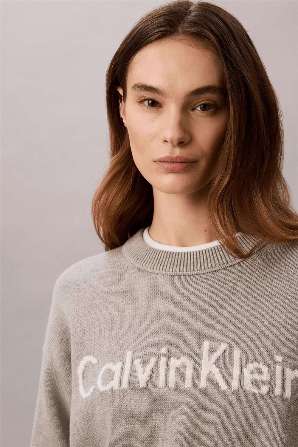 Calvin Klein Contrast Logo Ls Sweater Kadın Triko Gri