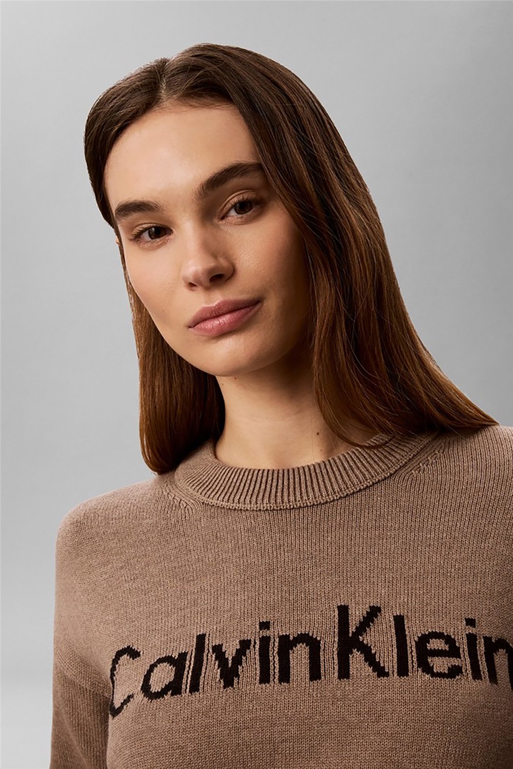 Calvin Klein Contrast Logo Ls Sweater Kadın Triko