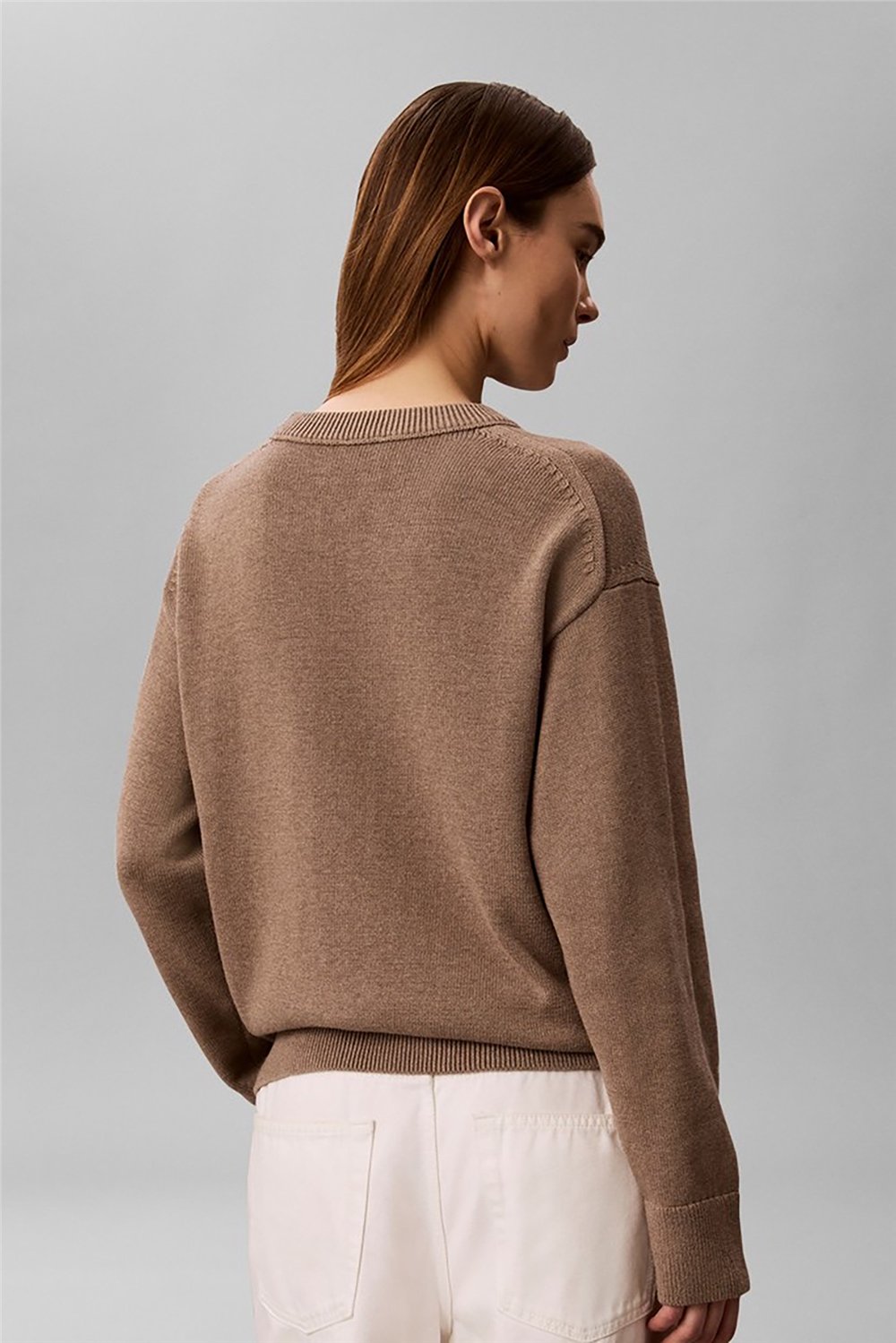 Calvin Klein Contrast Logo Ls Sweater Kadın Triko
