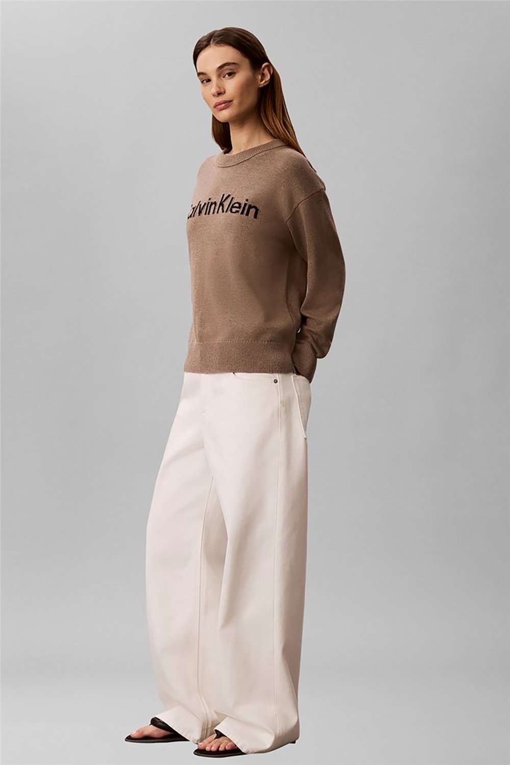 Calvin Klein Contrast Logo Ls Sweater Kadın Triko