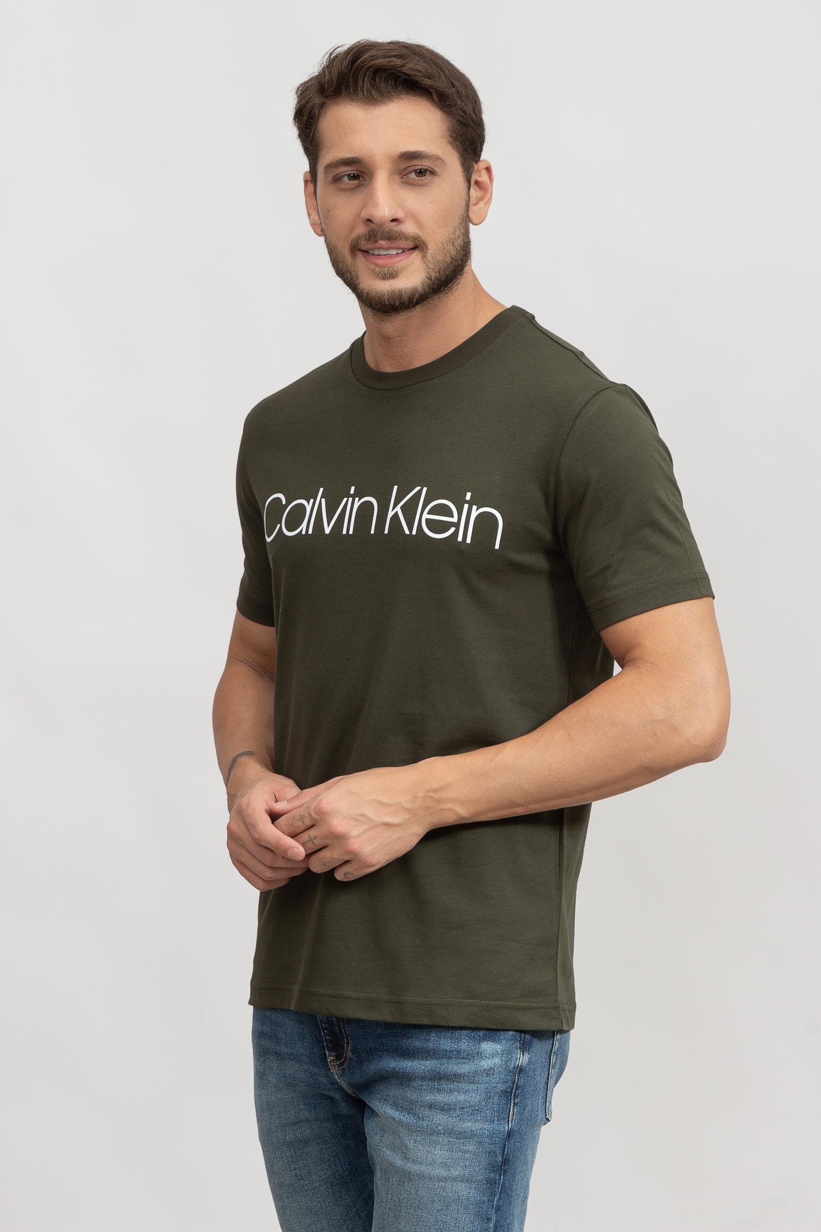 Calvin Klein Cotton Front Logo Erkek Bisiklet Yaka T-Shirt