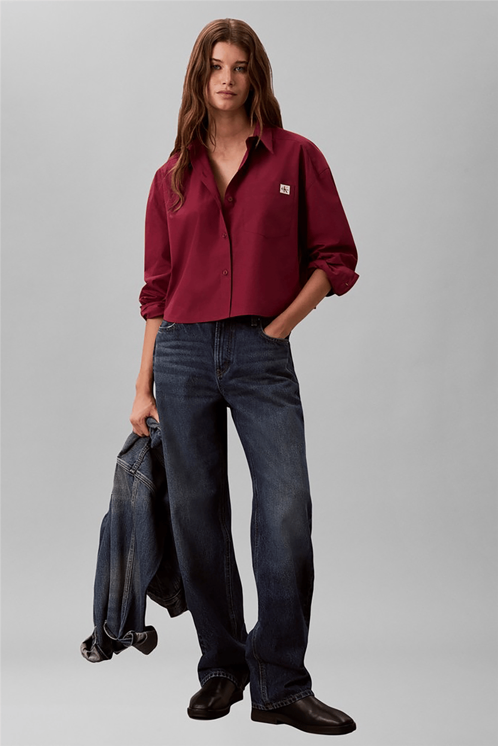 Calvin Klein Cotton Poplin Cropped Shirt Wove Kadın Gömlek
