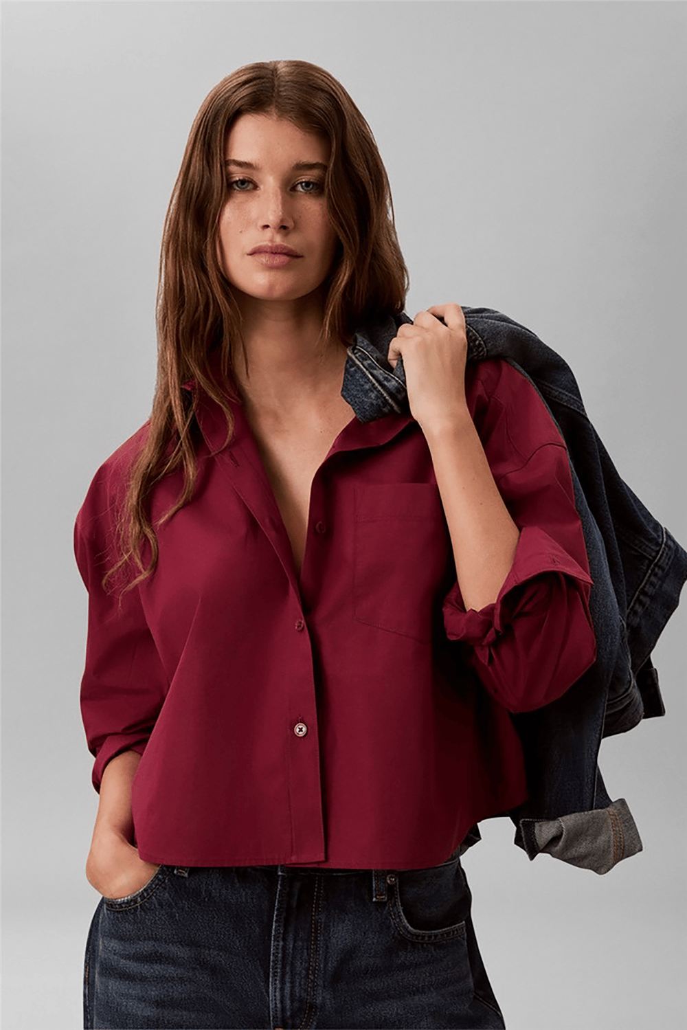 Calvin Klein Cotton Poplin Cropped Shirt Wove Kadın Gömlek