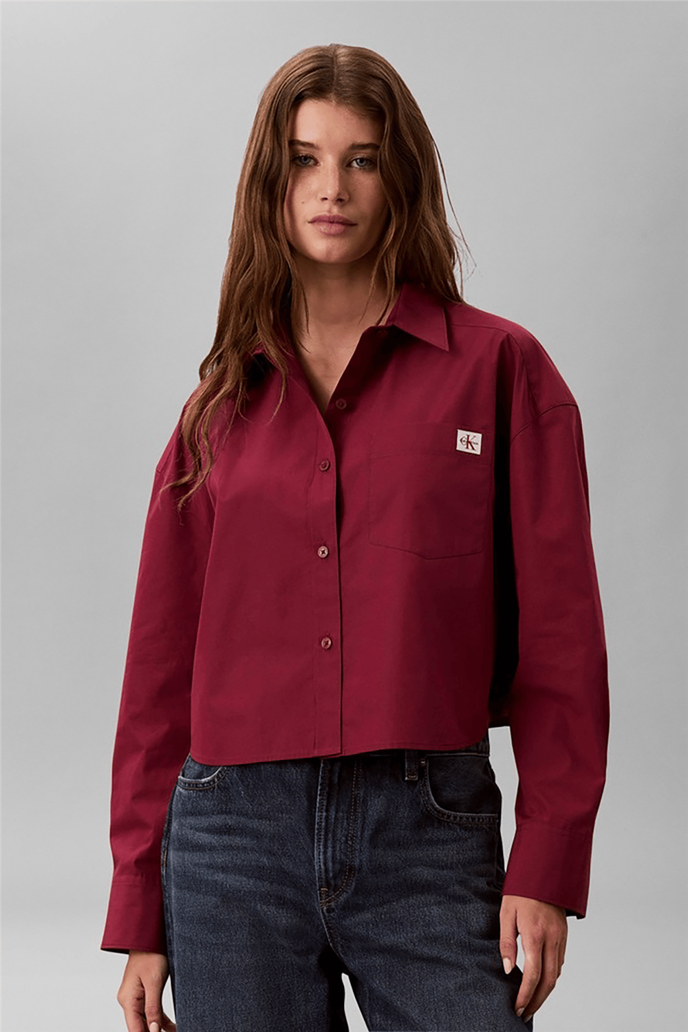 Calvin Klein Cotton Poplin Cropped Shirt Wove Kadın Gömlek