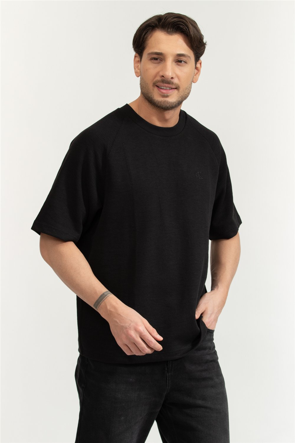 Calvin Klein Cozy Flatback Rib SS Relaxed Tee Erkek Bisiklet Yaka T-Shirt