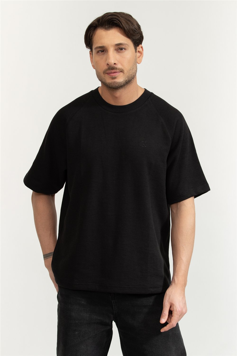 Calvin Klein Cozy Flatback Rib SS Relaxed Tee Erkek Bisiklet Yaka T-Shirt