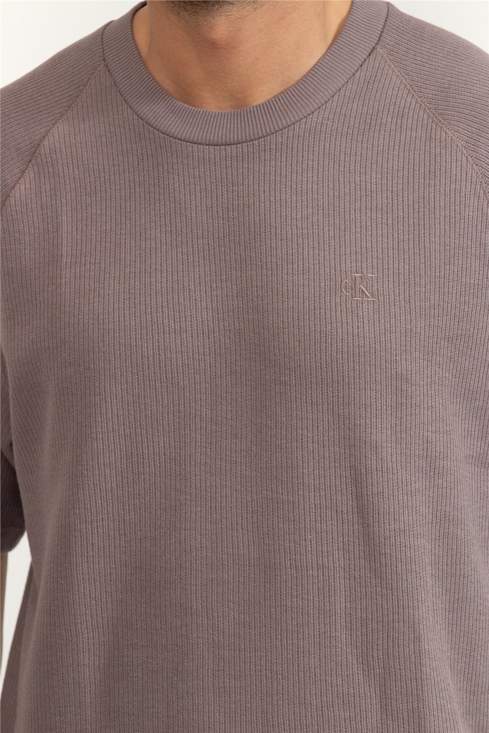 Calvin Klein Cozy Flatback Rib SS Relaxed Tee Erkek Bisiklet Yaka T-Shirt