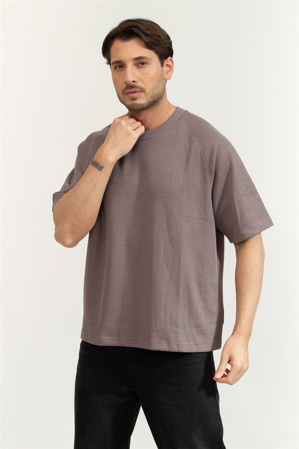 Calvin Klein Cozy Flatback Rib SS Relaxed Tee Erkek Bisiklet Yaka T-Shirt