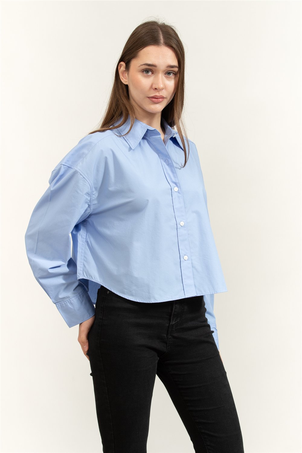 Calvin Klein Crisp Poplin Oversized Cropped S Kadın Gömlek