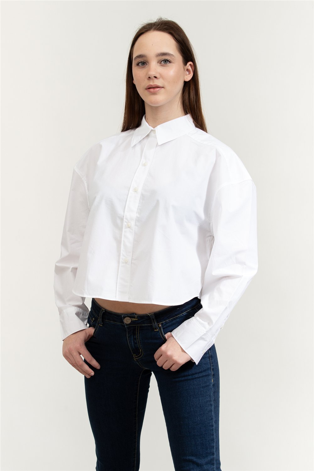 Calvin Klein Crisp Poplin Oversized Cropped S Kadın Gömlek
