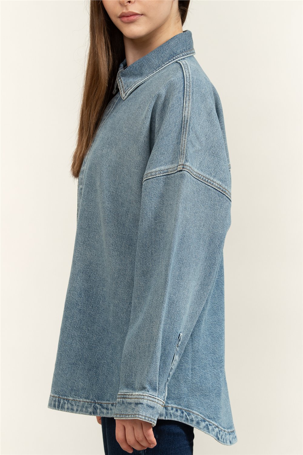 Calvin Klein Denim Boyfriend Shirt Overnight Kadın Kot Gömlek