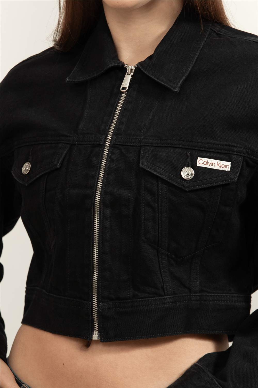 Calvin Klein Denim Cropped Jacket Soft Black Kadın Kot Mont