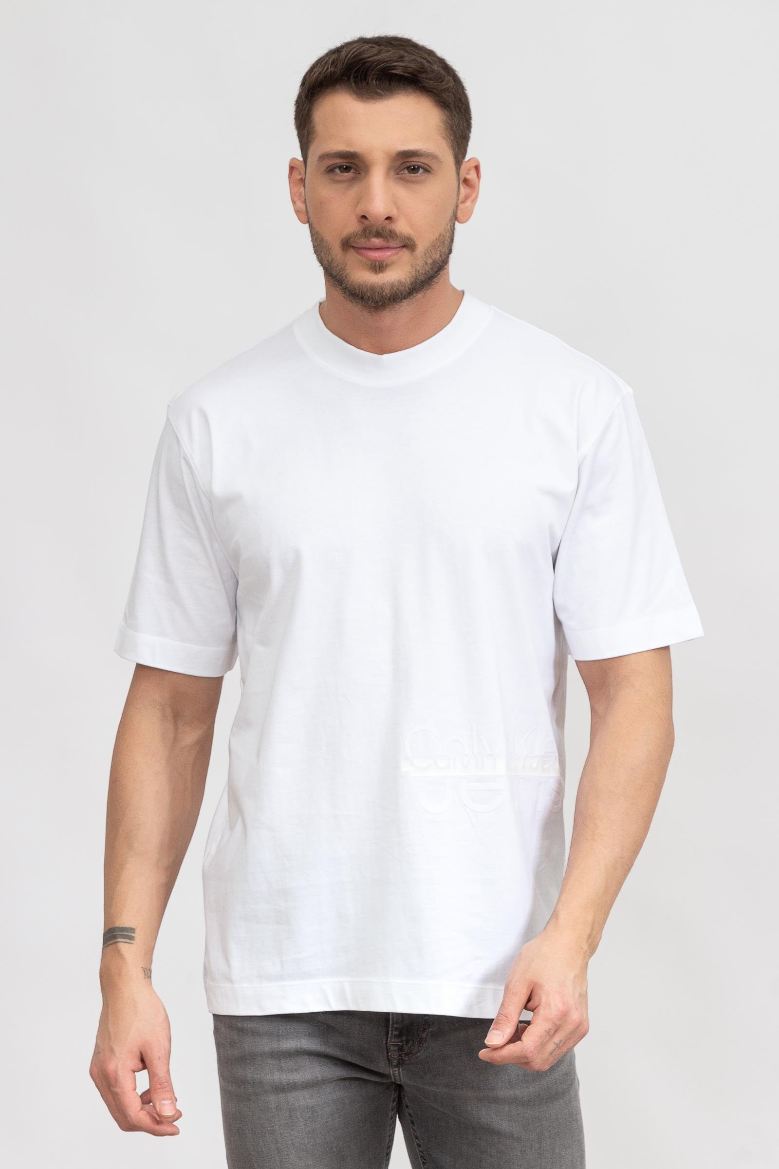 Calvin Klein Disrupted Lacquer Logo Erkek Bisiklet Yaka T-Shirt