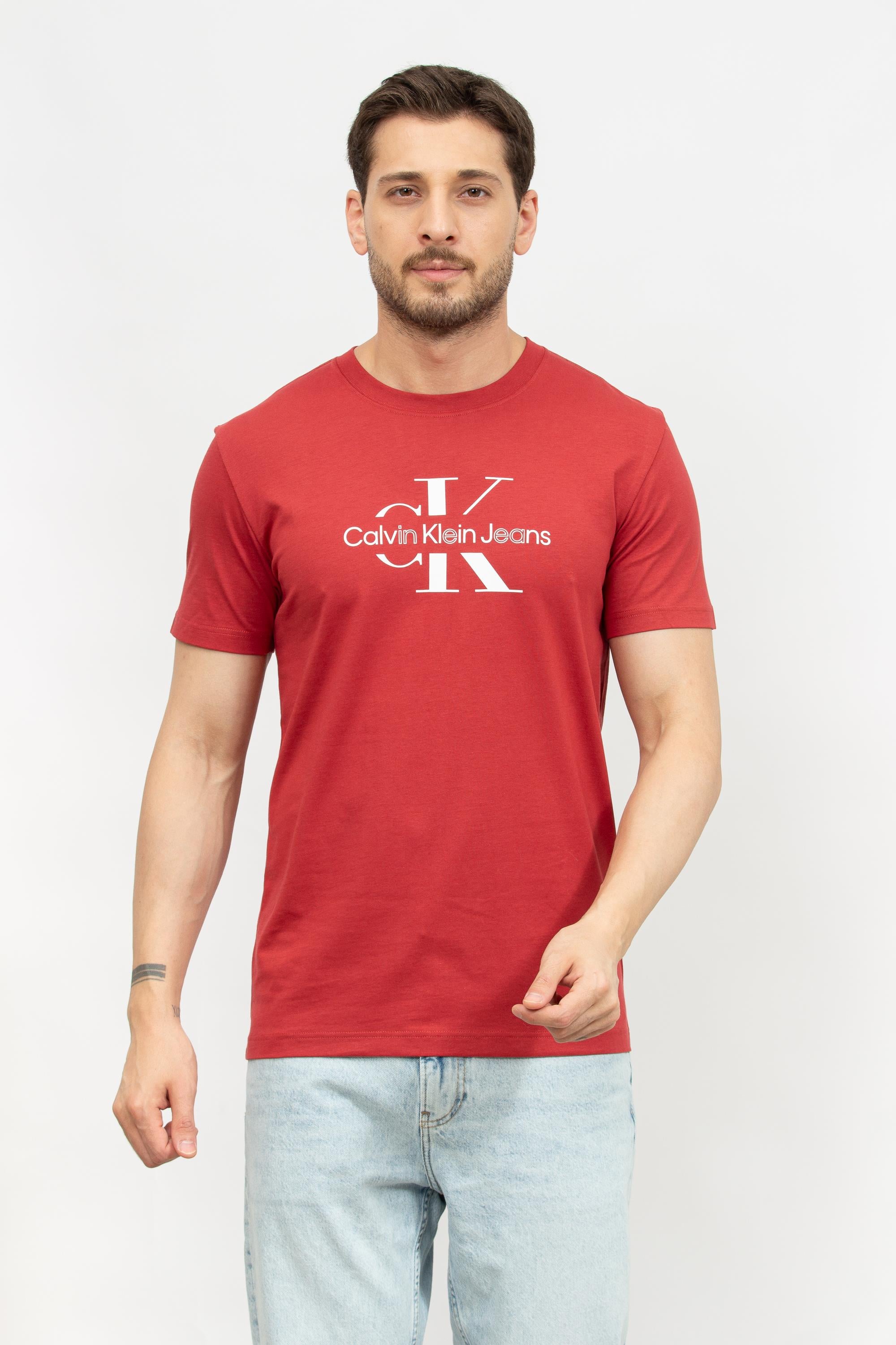 Calvin Klein Disrupted Outline Monologo Erkek Bisiklet Yaka T-Shirt