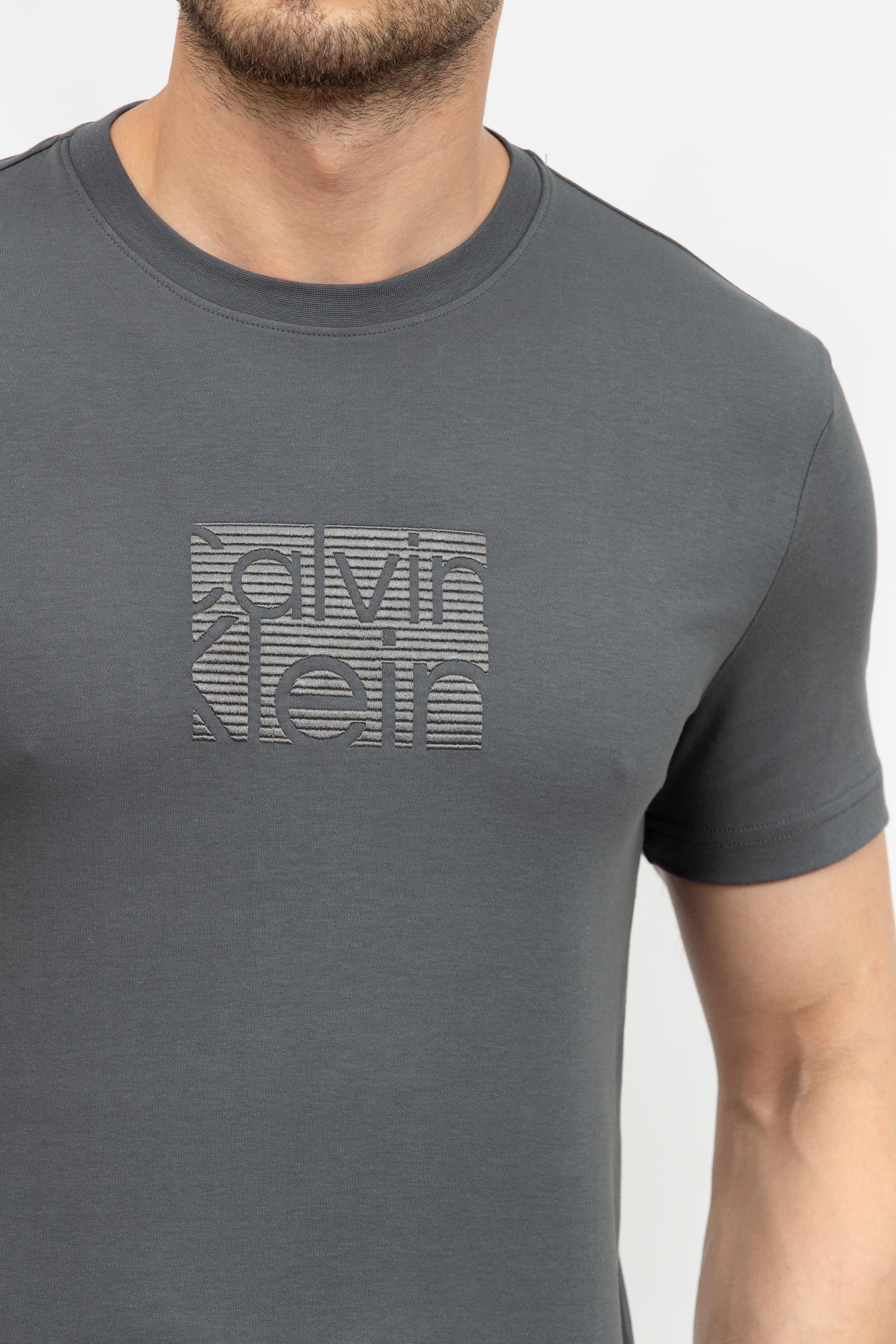 Calvin Klein Embroidered Block Logo Erkek Bisiklet Yaka T-Shirt
