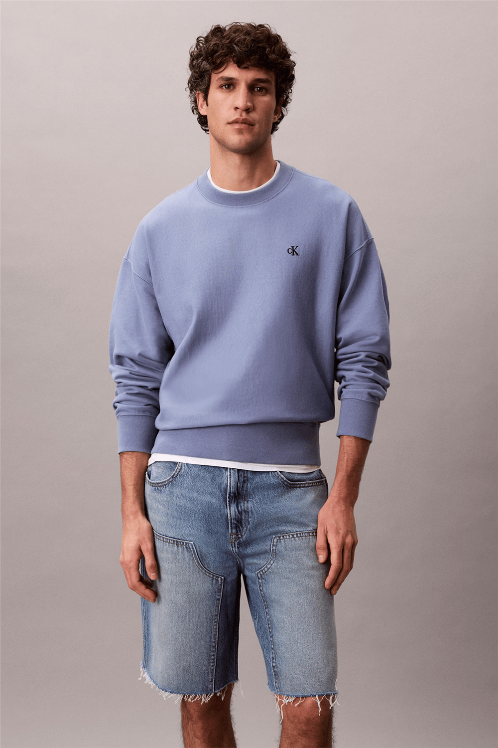 Calvin Klein Ez Prm Tery Mongrm Cn Swtshrt Erkek Fermuarlı Sweatshirt Mavi