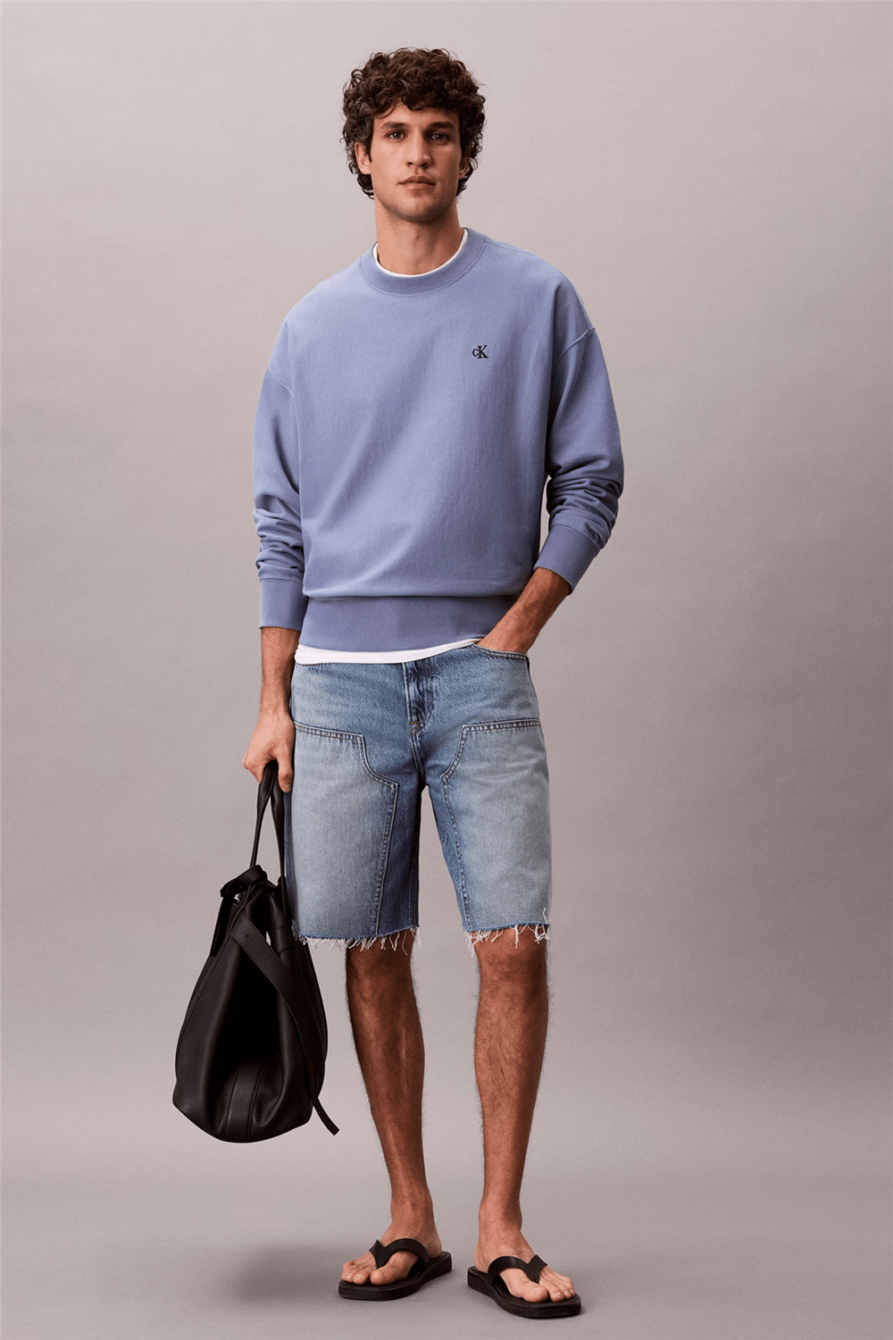 Calvin Klein Ez Prm Tery Mongrm Cn Swtshrt Erkek Fermuarlı Sweatshirt Mavi