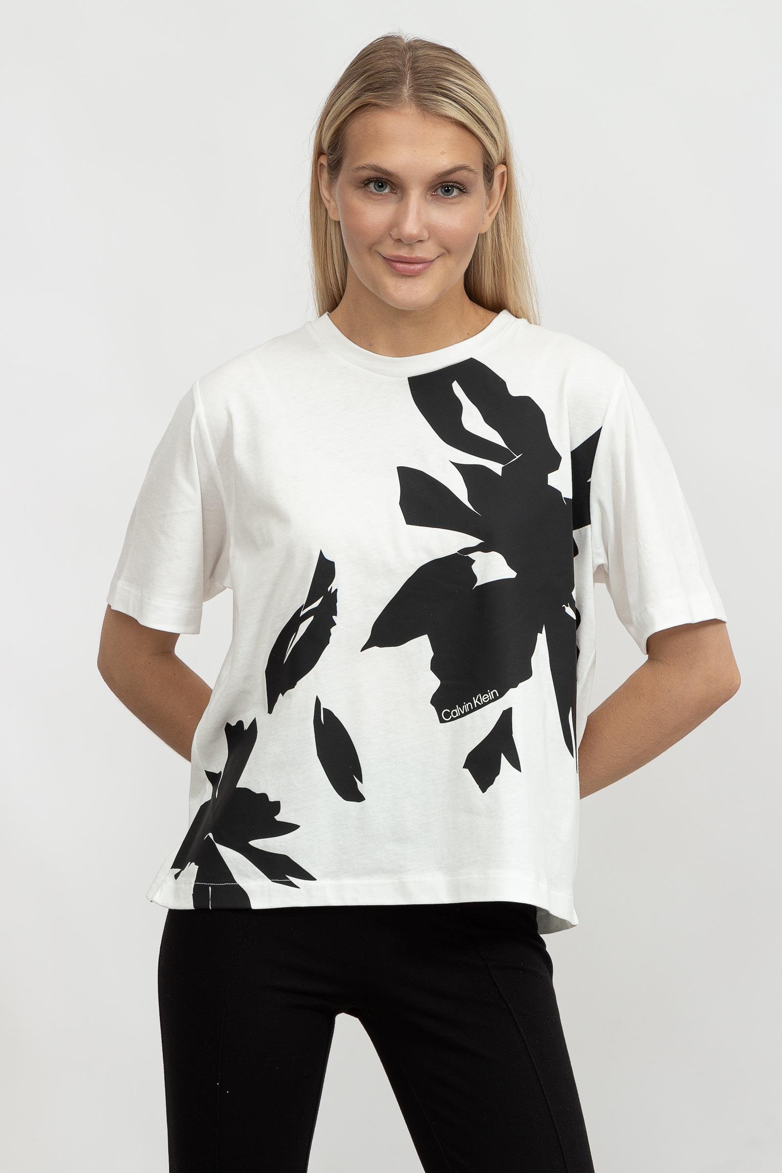 Calvin Klein Flower Print Modern Kadın Bisiklet Yaka T-Shirt