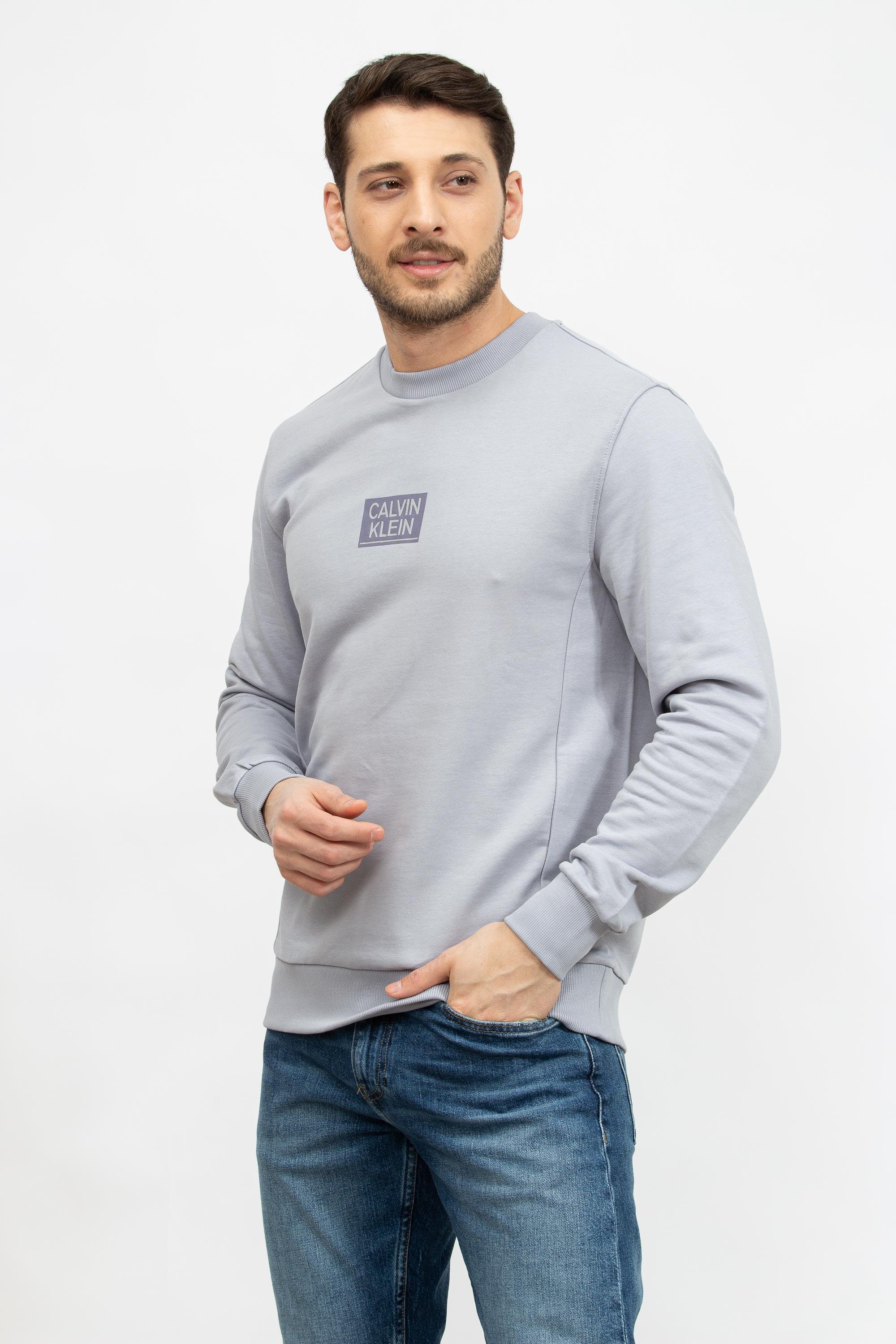 Calvin Klein Gloss Stencil Logo Erkek Bisiklet Yaka Sweatshirt