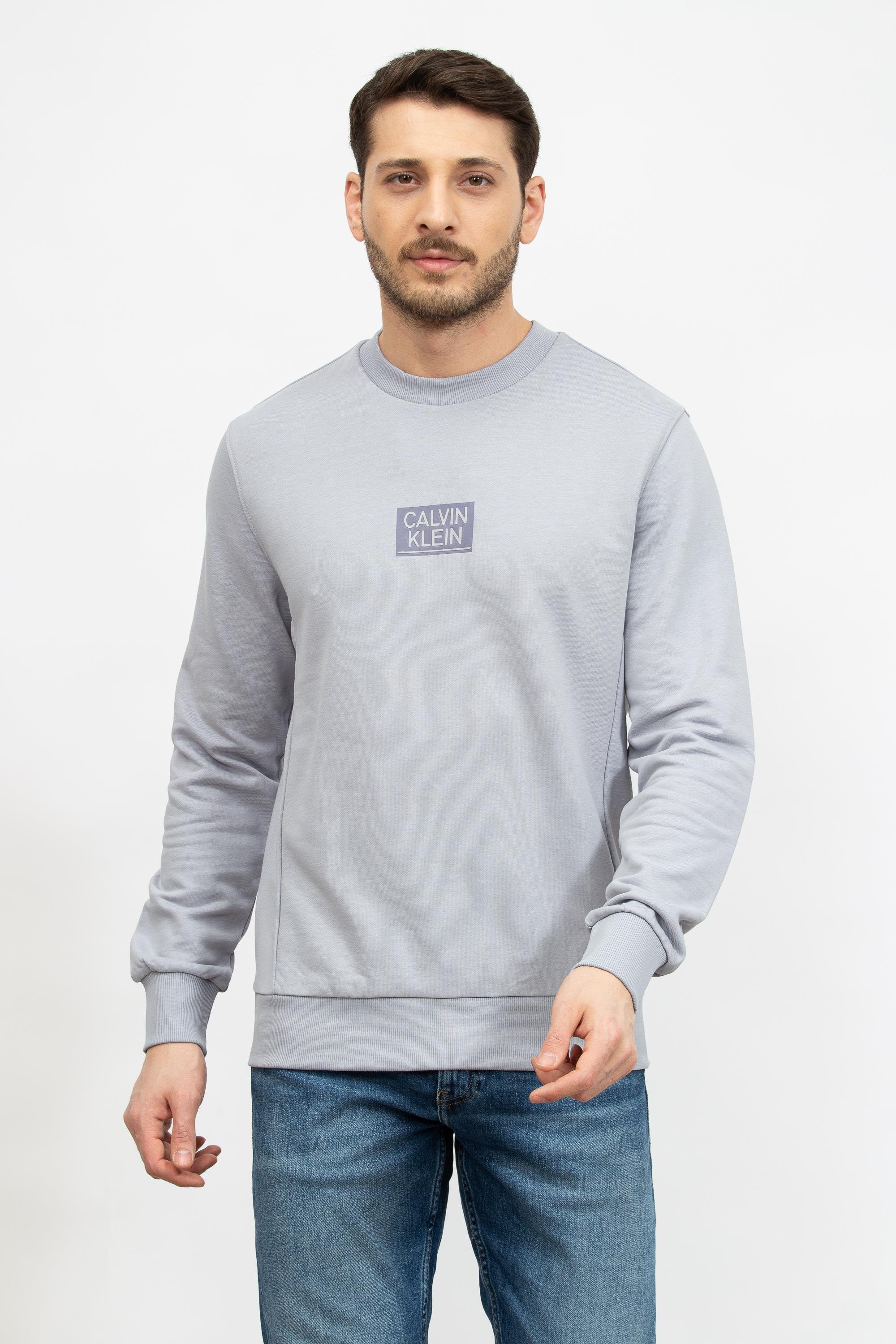 Calvin Klein Gloss Stencil Logo Erkek Bisiklet Yaka Sweatshirt