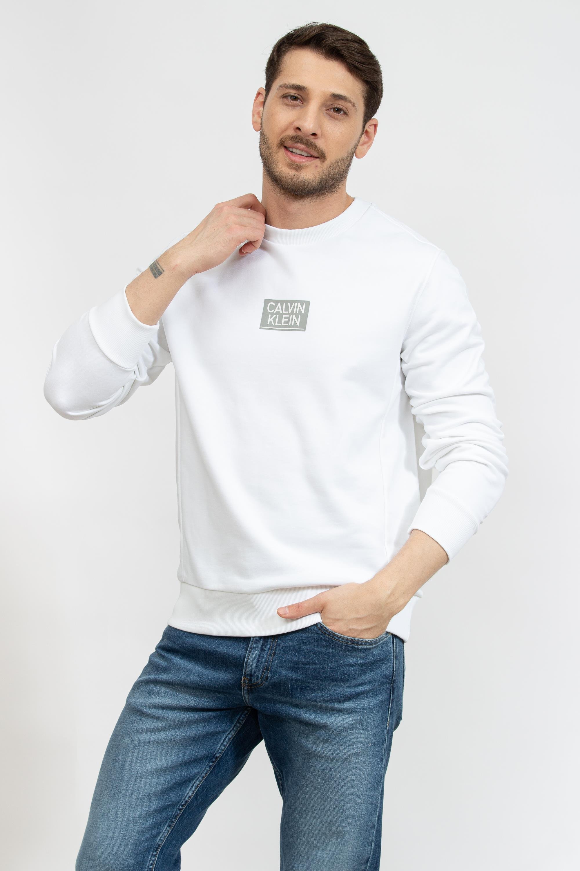 Calvin Klein Gloss Stencil Logo Erkek Bisiklet Yaka Sweatshirt