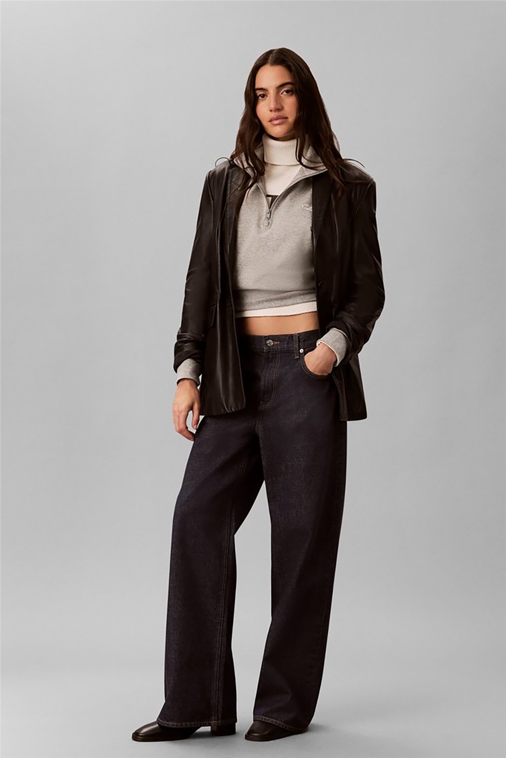 Calvin Klein Heavy Jersey 1/4 Zip Top- Graphi Kadın Pijama Üstü Gri