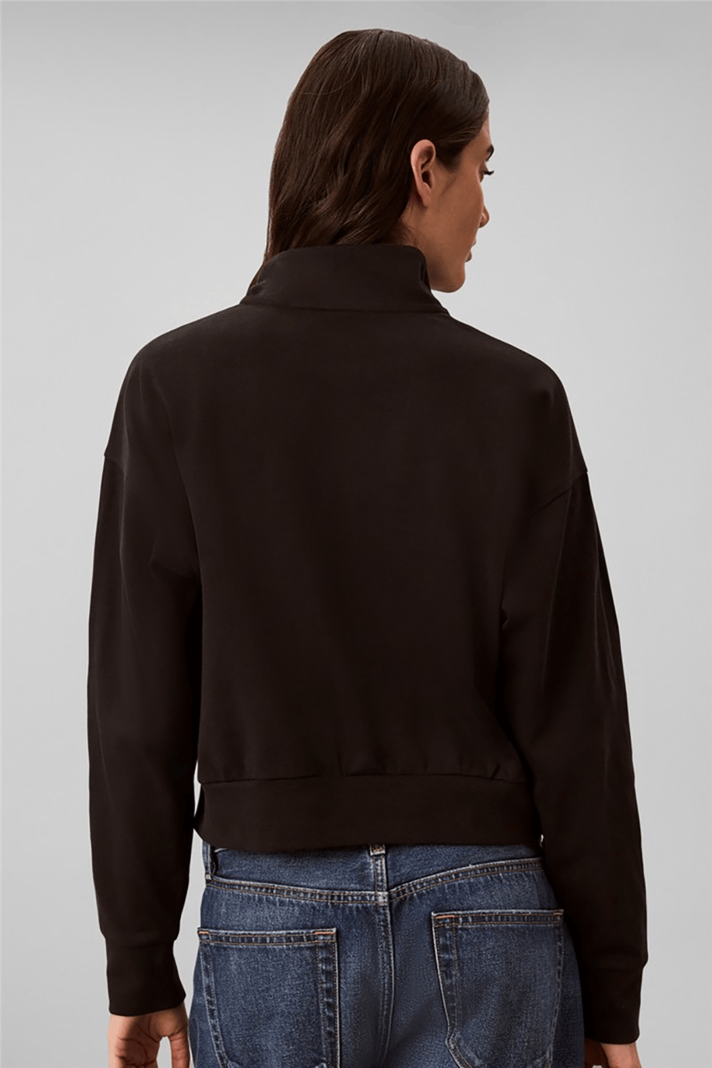 Calvin Klein Heavy Jersey 1/4 Zip Top- Graphi Kadın Pijama Üstü Siyah