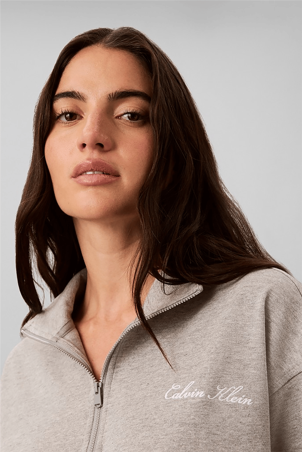 Calvin Klein Heavy Jersey 1/4 Zip Top- Graphi Kadın Pijama Üstü Gri