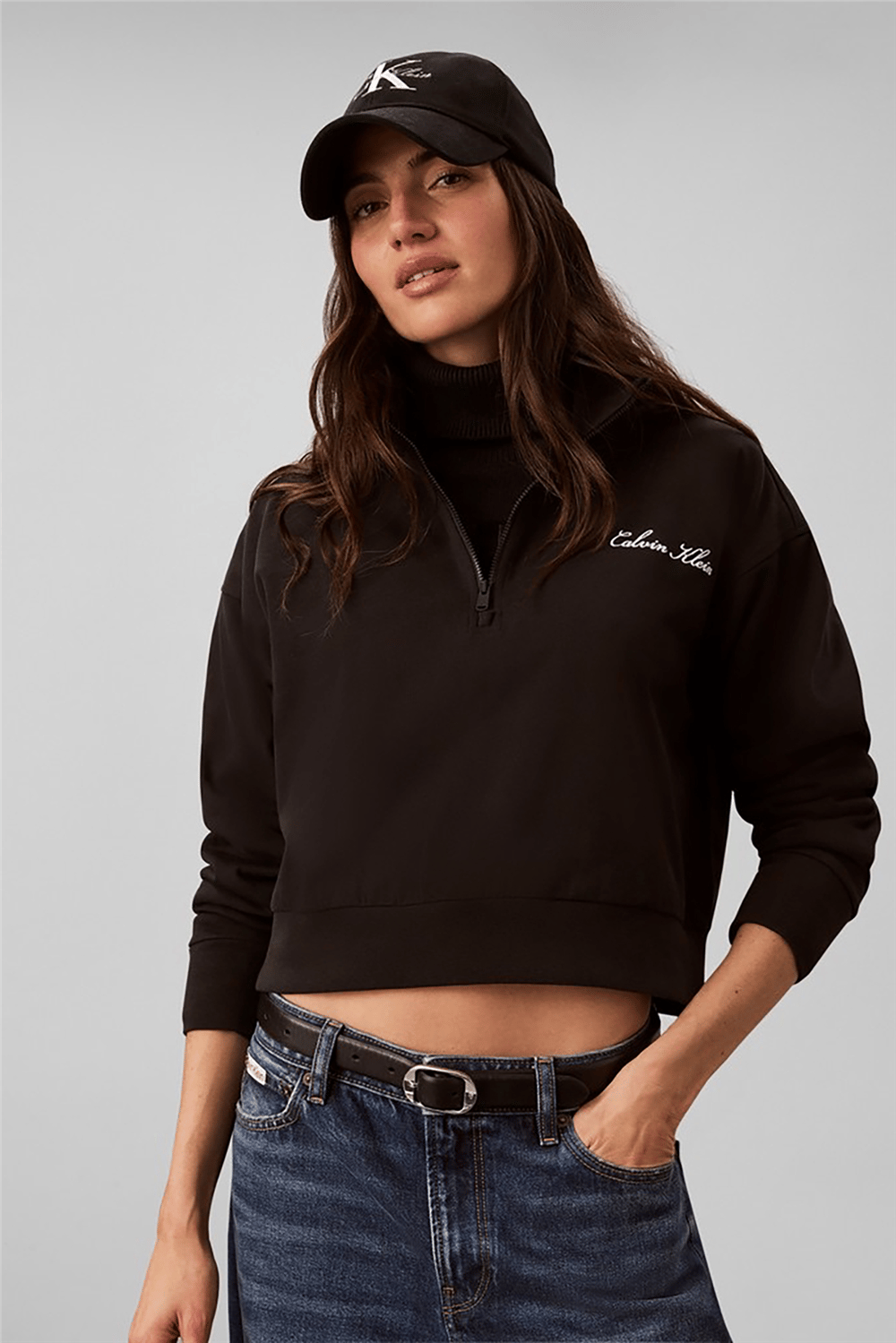 Calvin Klein Heavy Jersey 1/4 Zip Top- Graphi Kadın Pijama Üstü Siyah