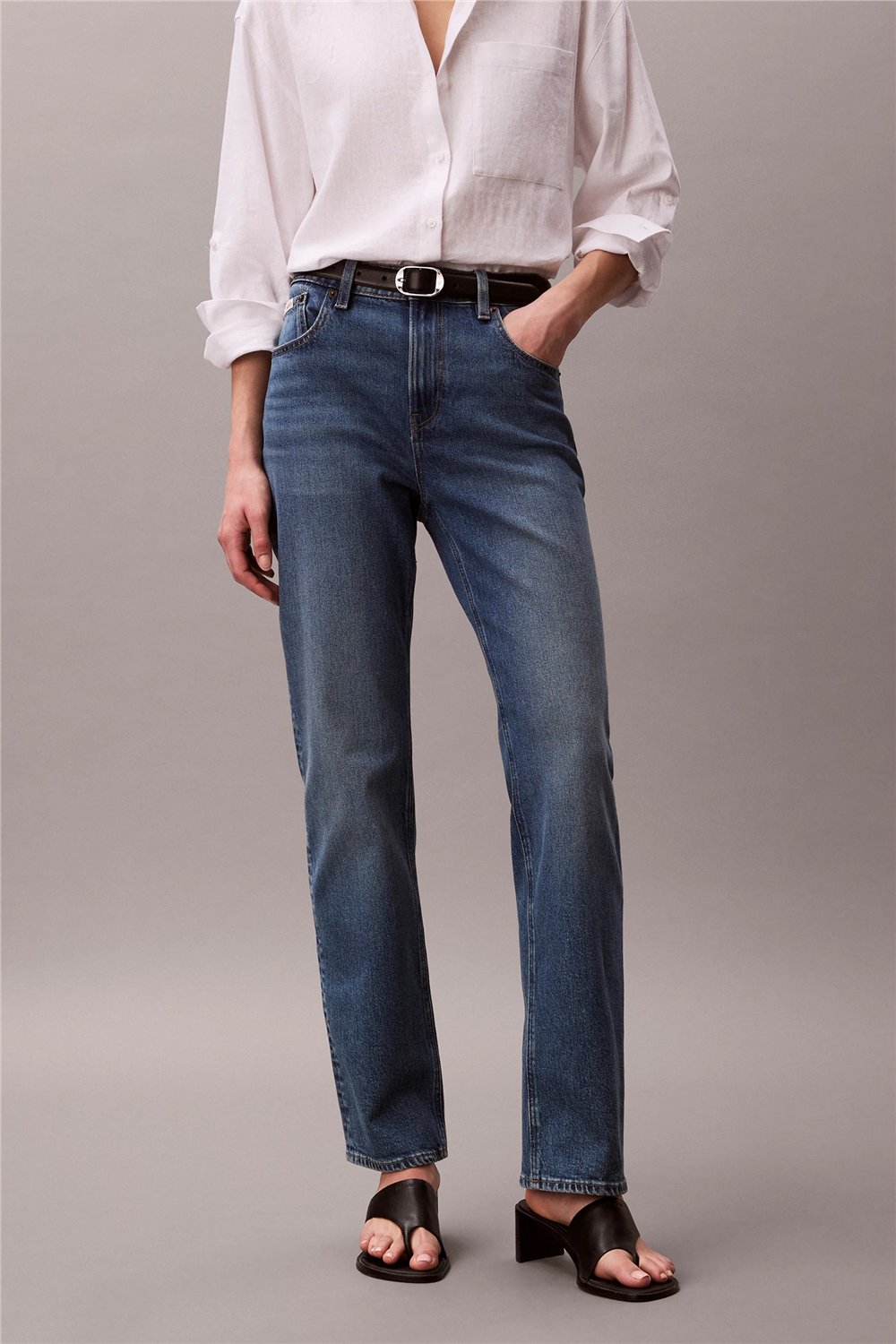 Calvin Klein High Rise Straight V Kadın Jean Pantolon Mavi