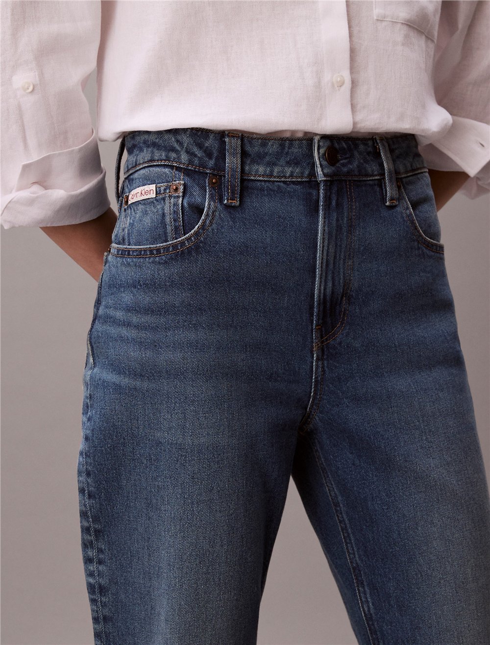 Calvin Klein High Rise Straight V Kadın Jean Pantolon Mavi